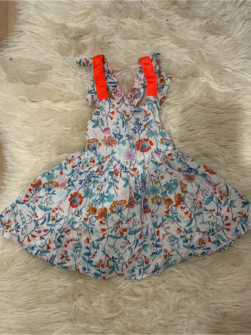 Jacadi White Floral Sundress with Coral Straps